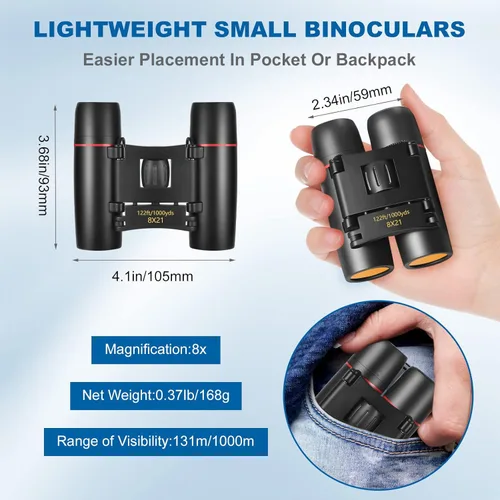 Miniatura 6 de AHFLRITO Prismáticos Compactos, Prismáticos Ligeros Plegables Pequeños para Adultos y Niños, Portátiles Impermeables para Observación de Aves