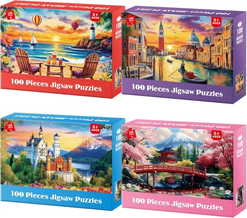 Miniatura 12 de Rompecabezas para niños de 6 a 8 y 8 a 10 años - Elefantes, granja, playa, perros, rompecabezas de 100 piezas para adultos mayores, rompecabezas
