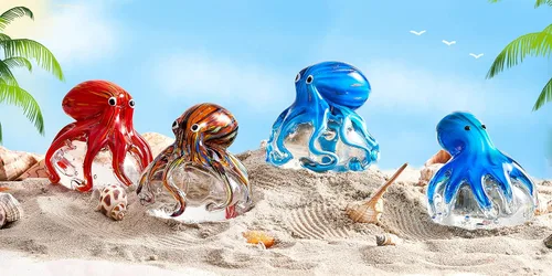 Miniatura 6 de EUSTUMA Adorno de figura de pulpo de vidrio soplado a mano, adorno de animales marinos para acuario de pecera, colección de animales marinos