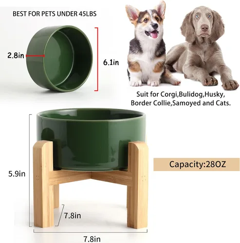 Miniatura 3 de Petygooing Tazón de cerámica elevado/relevado de 28 OZ para perros de razas pequeñas y medianas, plato de agua y comida para perros con soporte