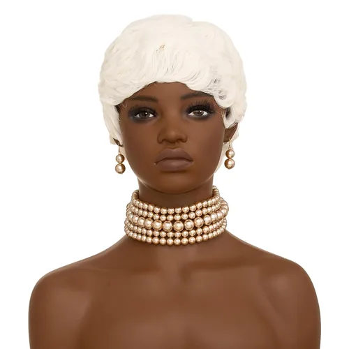 Miniatura 7 de Peluca Pixie blanca corta para mujeres negras, peluca blanca de corte pixie para mujeres negras, pelucas de pelo corto sintético en capas