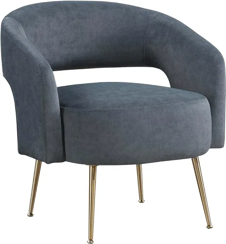 Miniatura 6 de Lexicon Mid-Century - Silla decorativa de terciopelo moderna con respaldo abierto, patas de metal dorado, sillón curvado tapizado para sala