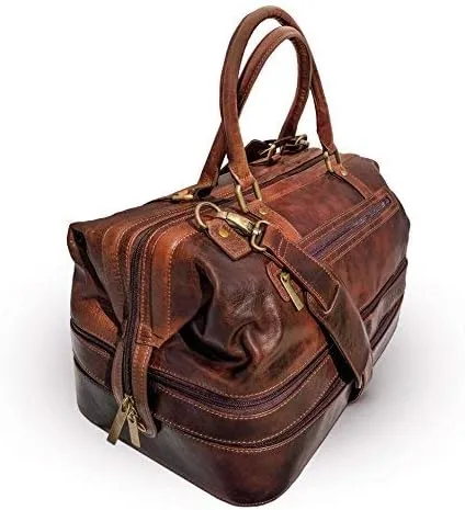 Miniatura 6 de Bolsa de viaje de cuero con compartimento para zapatos, Marrón