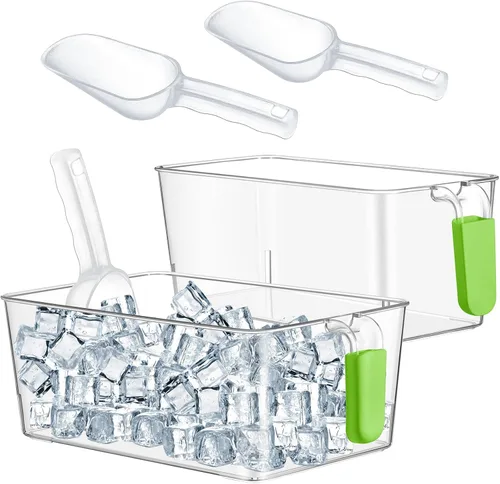 Miniatura 15 de Havawish Juego de 2 Cubos de Hielo y Juego de Cucharones Flexibles de Plástico para Congelador con Asa Retráctil, Cubo de Almacenamiento Gris