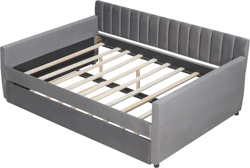 Miniatura 7 de SOFTSEA Sofá cama matrimonial con nido, sofá cama tapizado de terciopelo con respaldo vertical copetudo para sala de estar, dormitorio, no necesita