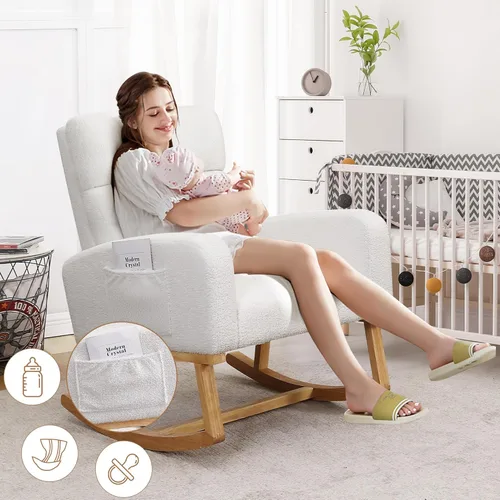 Miniatura 3 de HCHAIRH Mecedora para guardería, silla mecedora de enfermería Sherpa para mamá, guardería, silla mecedora Morden con respaldo alto para sala