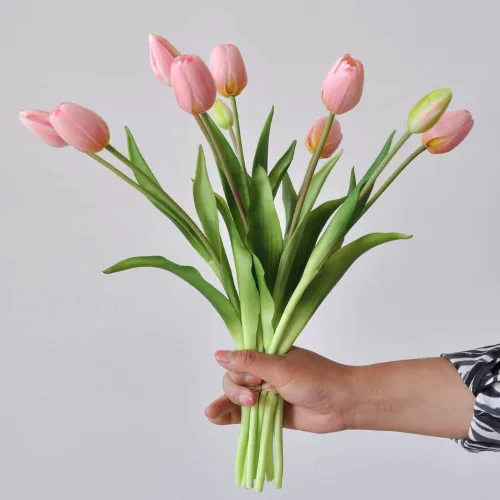 Miniatura 13 de 10 tulipanes artificiales de tacto real, tulipán de látex, tulipanes de plástico artificiales, ramo de flores falsas para mesa de comedor, hogar
