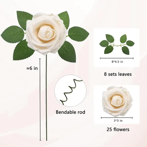 Miniatura 2 de Flores artificiales realistas, 25 piezas de rosas falsas de aspecto real con tallo para ramos de boda, centros de mesa, despedidas de soltera