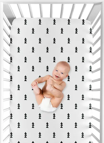 Miniatura 4 de Sábana bajera ajustable para cuna de árbol triangular en blanco y negro para Bear Mountain Colección de acuarela por Sweet Jojo Designs Árbol Geo