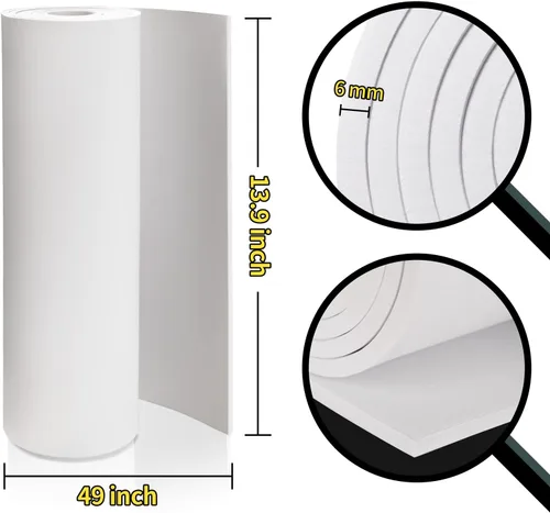 Miniatura 2 de Hoja de espuma EVA blanca en rollo, espuma EVA premium de 6 mm de grosor, 49" x 13.9", alta densidad 86 kg/m3 para disfraz de Halloween, Blanco