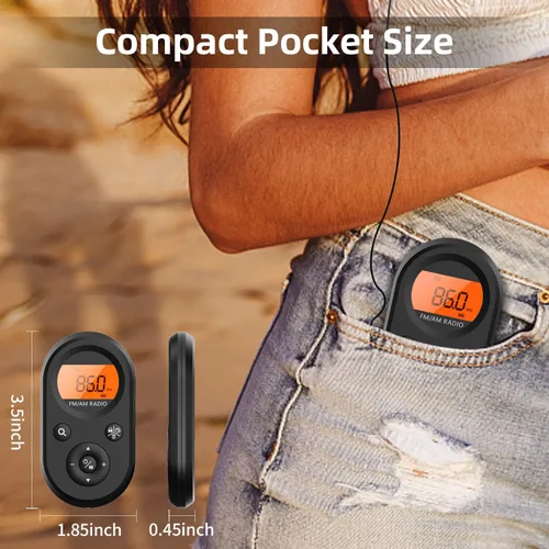 Miniatura 4 de Radio de bolsillo personal AM/FM portátil, radio transistor recargable con la mejor recepción, batería de larga duración, auriculares estéreo