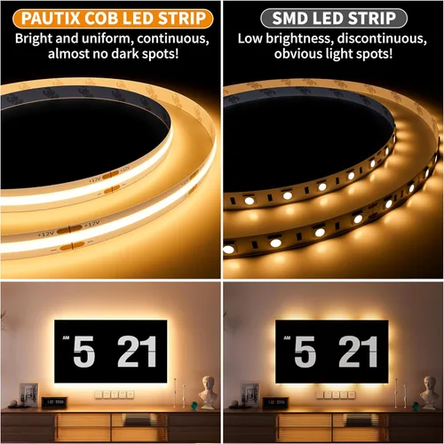 Miniatura 2 de PAUTIX COB - Tira de luz LED de 12 V, 18 pies, 18.0 ft, blanco cálido, 3000 K, 504 LEDs/M, súper brillante, flexible, CRI93+, luces LED brillantes