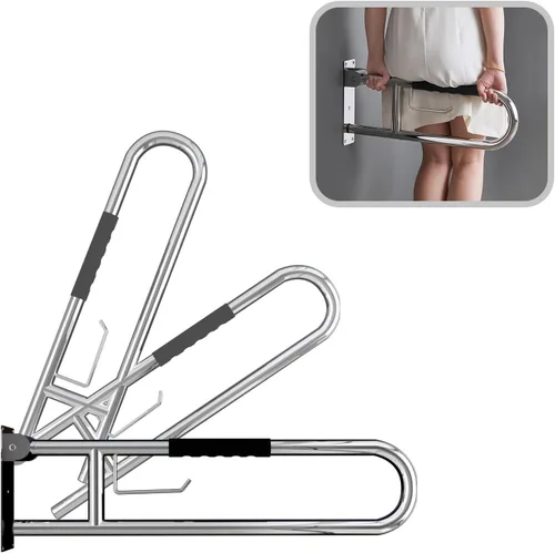 Miniatura 7 de Barra de agarre para inodoro de 23.5 pulgadas, barra de agarre plegable con soporte para papel, barras de agarre antideslizantes moleteadas