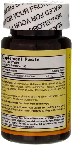 Miniatura 3 de Nature`s Blend Tabletas de gluconato ferroso 325 mg 100 unidades por botella (5 botellas)