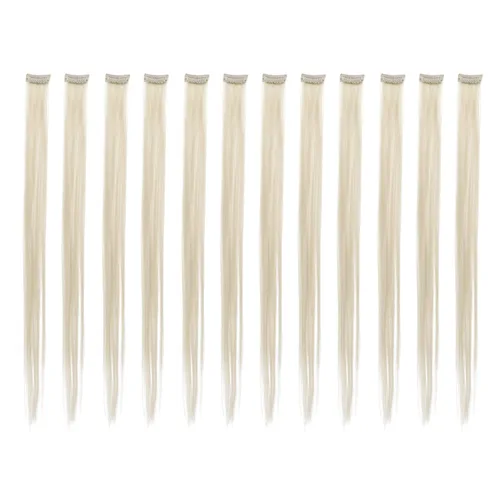Miniatura 17 de SWACC 12 unidades de broches con extensiones reflejos para cabello de un solo color para fiestas. Mechones de cabello sintético de color., Azul Azul