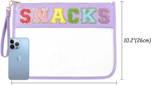 Miniatura 3 de TopTTanBo Bolsa transparente de chenilla con letras, multiusos, transparente, impermeable, para aperitivos, maquillaje, con correa para la muñeca