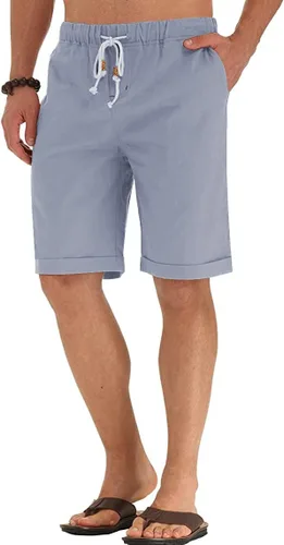 Miniatura 50 de Sailwind Pantalones cortos de lino para hombre, pantalones cortos casuales de playa con cordón