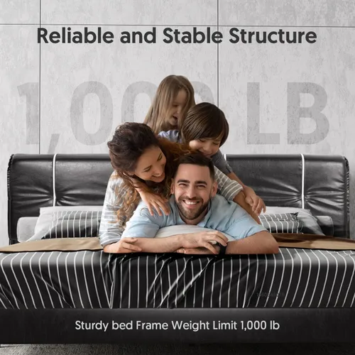Miniatura 5 de BONSOIR Base de cama tamaño Queen tapizada de perfil bajo moderna con cabecera de piel sintética, no necesita somier, no necesita falda de cama