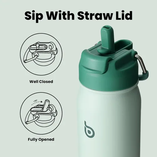 Miniatura 3 de BOTTLE BOTTLE Botella de agua deportiva de 16 onzas de acero inoxidable aislada para niños con pajita y porta pastillas para regalos y la escuela