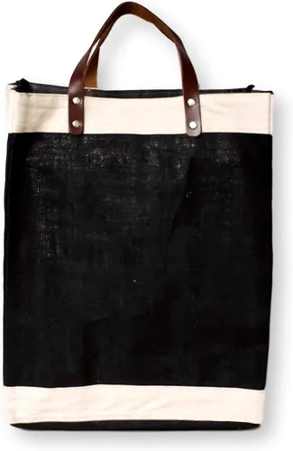 Miniatura 4 de Bolsa de mano ecológica con asa de cuero de yute y algodón