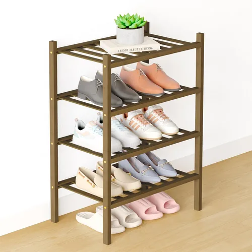 Miniatura 13 de Smiry Zapatero de bambú para clóset, organizador de zapatos apilable de 4 niveles largo de madera, estante de almacenamiento de zapatos Negro