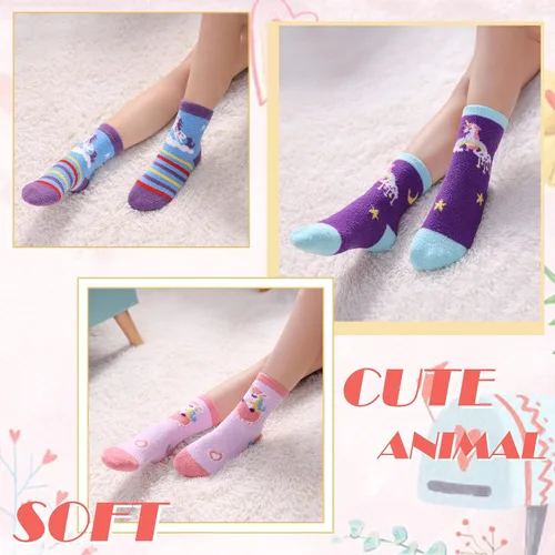 Miniatura 3 de DYW 6 pares de calcetines antideslizantes para niños y niñas y niños pequeños, con agarre antideslizante de animales, acogedores y esponjosos