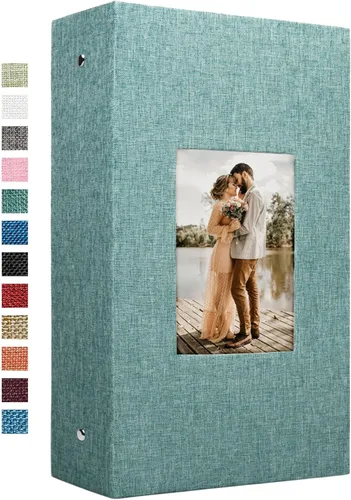 Miniatura 22 de Vienrose - Álbum de fotos de lino con 300 bolsillos de 4 x 6 pulgadas, cubierta de tela, para bodas, familias, aniversarios y bebés Azul cielo
