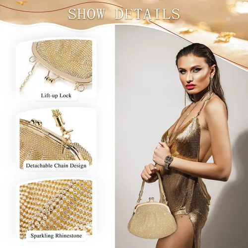 Miniatura 7 de UBORSE Bolso de mano con cuentas vintage de los años 20 para mujer, bolso formal de noche de boda, bolso de fiesta de cóctel con diamantes