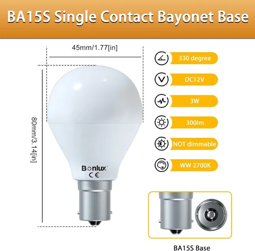 Miniatura 5 de Bonlux Bombillas LED de tocador de 12 voltios RV 1156 1141 1383 20-99, bombilla de repuesto de base de bayoneta de un solo contacto BA15S de 3 W