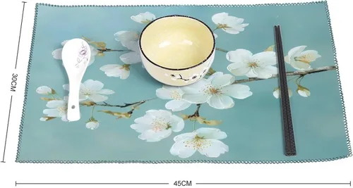 Miniatura 2 de Cherry Flower Branch Placemats Set of 6 Resistant Table Mats Washable Place Mats for Dinner Party Table Decoration