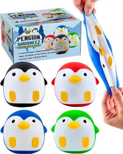 YoYa Toys Penguin Squisheez - Pelotas blandas para aliviar el estrés (juego de 4) | Juguetes elásticos en forma de animales para niños, niñas y