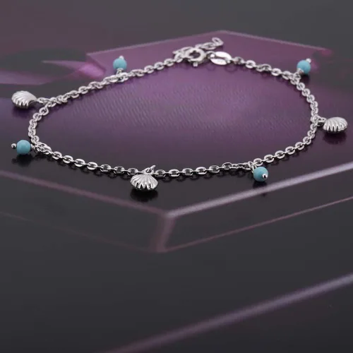 Miniatura 6 de Tobillera de plata de ley con conchas y cuentas naturales con baño de rodio para mujeres y niñas