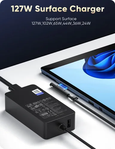 Miniatura 3 de Cargador de superficie de 127 W, cargador Microsoft Surface para Surface Book 3/2/1, Surface Laptop Studio, Surface Pro 11/10/9/8/7+/7/6/5/4/3