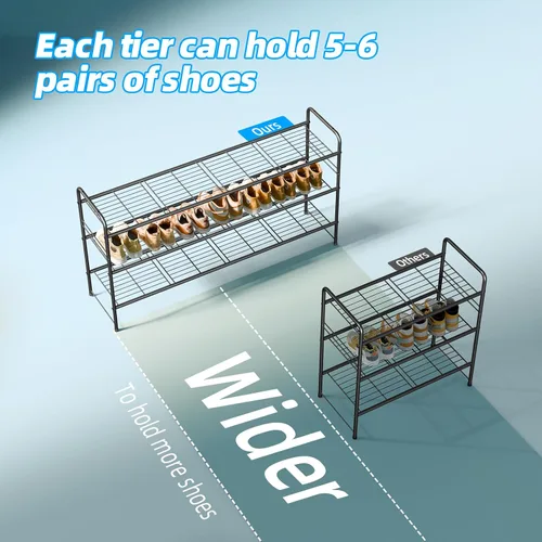 Miniatura 5 de Zapatero de 3 niveles para armario, organizador de almacenamiento de zapatos extra largo de 46.5 pulgadas para estantes, metal resistente, fácil