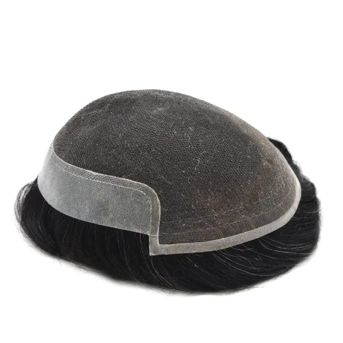 Miniatura 6 de Toupee para hombre, encaje suizo frontal, nudos blanqueados, línea capilar natural, sistemas de reemplazo de cabello humano tipo tupé, piezas hechas