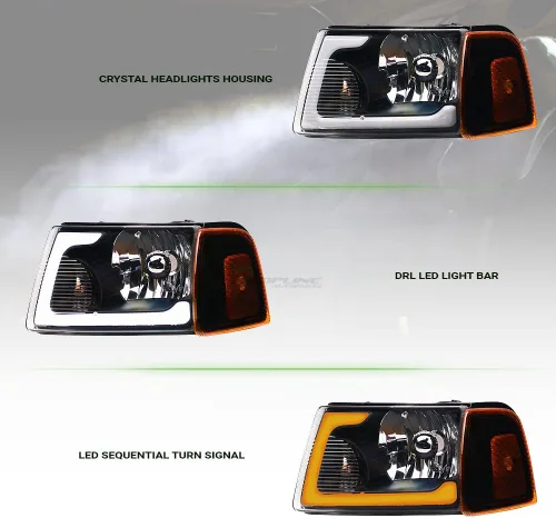 Miniatura 6 de 7422448582543 Compatible con 2001-2011 Ford Ranger Switchback Barra de tira LED secuencial de luces delanteras con carcasa negra y lámparas de señal