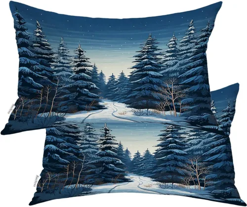 Miniatura 113 de Fundas de almohada con diseño de pinos y pájaros, bayas rojas, hojas de acebo, fondo beige, funda de cojín de mezcla digital, funda de almohada
