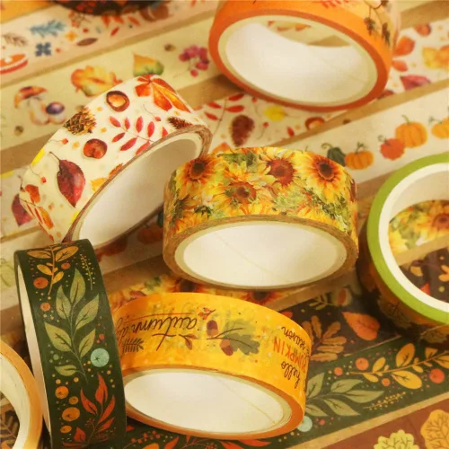 Miniatura 4 de Juego de 10 rollos de cinta washi de otoño, hojas de otoño, calabaza, girasol, cinta decorativa para diario de viñetas, planificador, manualidades