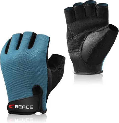 Miniatura 9 de Guantes de gimnasio BEACE para levantamiento de pesas, con palma de piel antideslizante para entrenamiento, fitness y culturismo para hombres