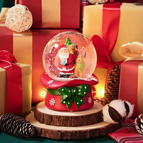 Miniatura 7 de Bola de Nieve Navideña de 100 mm con 8 Luces de Color, Bola de Nieve Musical, Papá Noel, Muñeco de Nieve, Reno, Caja de Música, Decoración Navideña