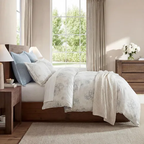 Miniatura 10 de HiEnd Accents Dalia - Juego de edredón de lino de 3 piezas, tamaño King, juego de ropa de cama floral azul claro, estampado botánico de flores