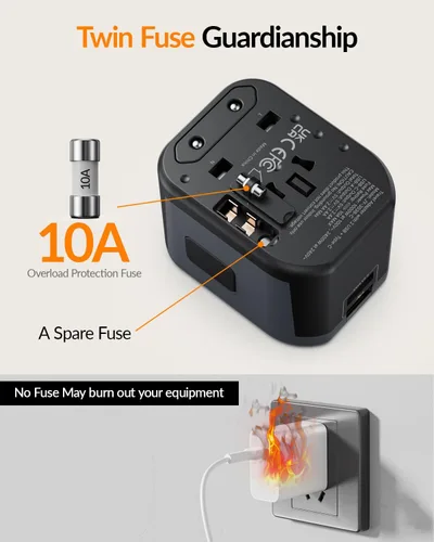 Miniatura 4 de SooPii Adaptador de viaje universal, convertidores de corriente con 1 USB C y 2 puertos USB A, adaptador de enchufe de viaje 7 en 1 cargador