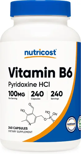 Miniatura 5 de Nutricost Vitamina B6 (Piridoxina HCl) 100 mg, 240 Cápsulas (2 Botellas)