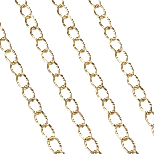 Miniatura 3 de FASHEWELRY Cadena de eslabones de aluminio de 16.4 pies sin soldar, rollo de cadenas de eslabones dorados con carrete para hacer collares, joyas