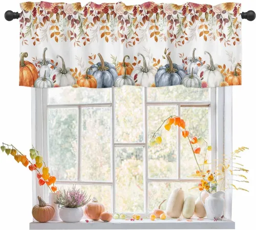 Miniatura 11 de Cenefa de cortina con lazo rojo de Navidad para ventanas, sala de estar, cocina, baño, granja, bolas de Navidad de acuarela con diseño de bayas