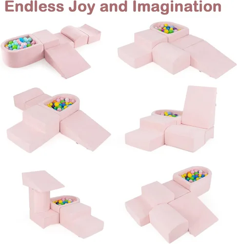 Miniatura 3 de INFANS Juguetes de escalada para niños pequeños, bloques de escalada de espuma y pozo de pelotas para bebé, 5 piezas de bloques de escalada y gateo