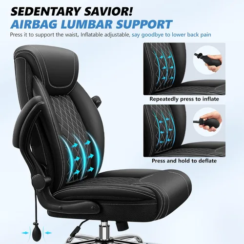 Miniatura 4 de Silla de oficina, silla de escritorio ergonómica grande y alta, silla ejecutiva de cuero para computadora con soporte lumbar ajustable, cómoda silla