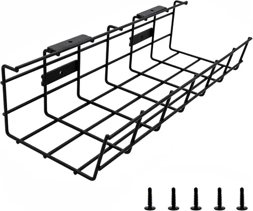 Under Desk Cable Management- 1 Pack Cord Organizer. Metal Wire Cable Management Tray for Office, Studio and Home. Super Sturdy Under Table Cable
