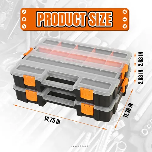 Miniatura 2 de Jack Boss Caja de herramientas con tapa transparente, caja organizadora de 17 compartimentos de un solo lado con divisores extraíbles para herrajes