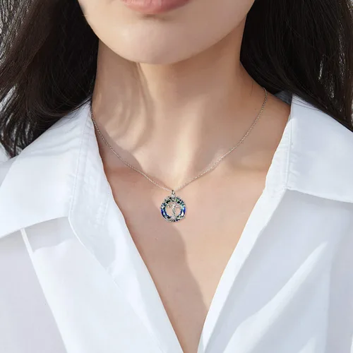 Miniatura 6 de TOUPOP Collar con colgante de árbol de la vida familiar de plata de ley para el día de la madre, con círculo de cristal, regalos para mujeres